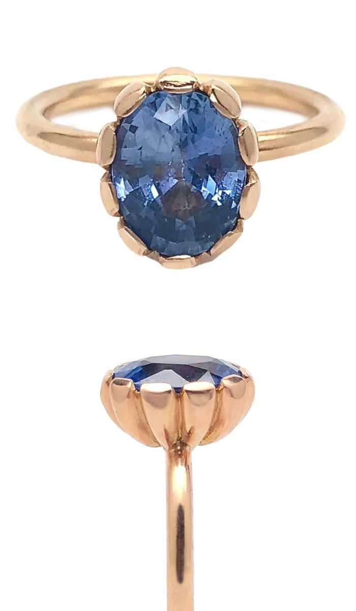 A beautiful rose gold and blue sapphire ring by Rachel Beck. At Space 85.