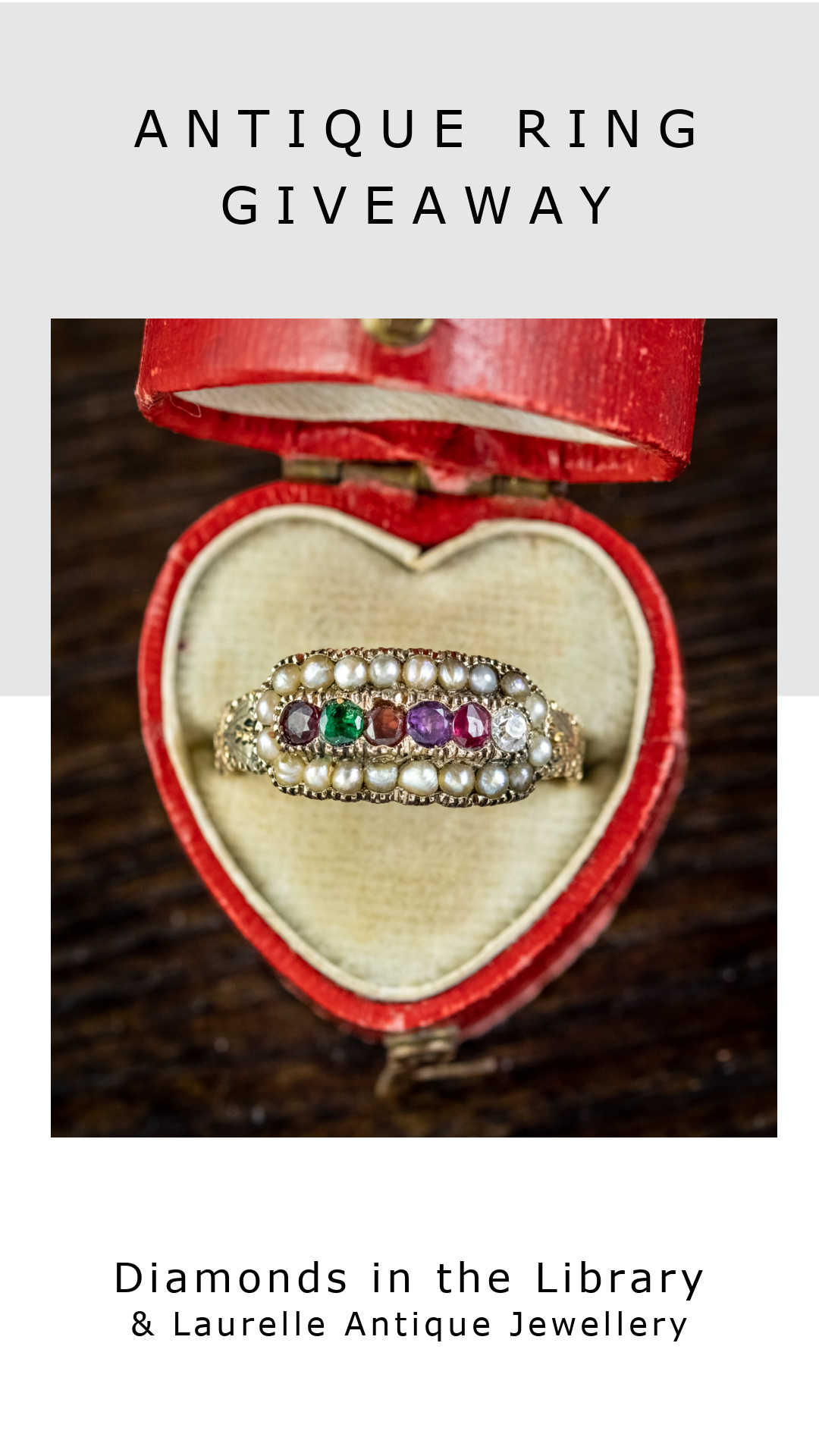 Jewelry giveaway! Win this Victorian acrostic ring from Laurelle Antique Jewellery. The gems spell REGARD.