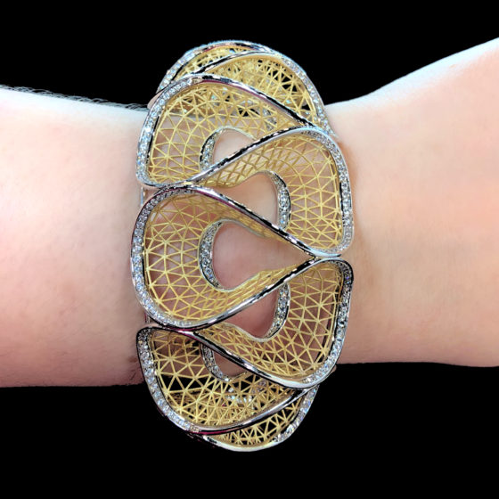 A stunning gold and diamond lace bracelet by Nuovi Gioielli. Spotted in the Italian Pavilion at JIS Miami. 