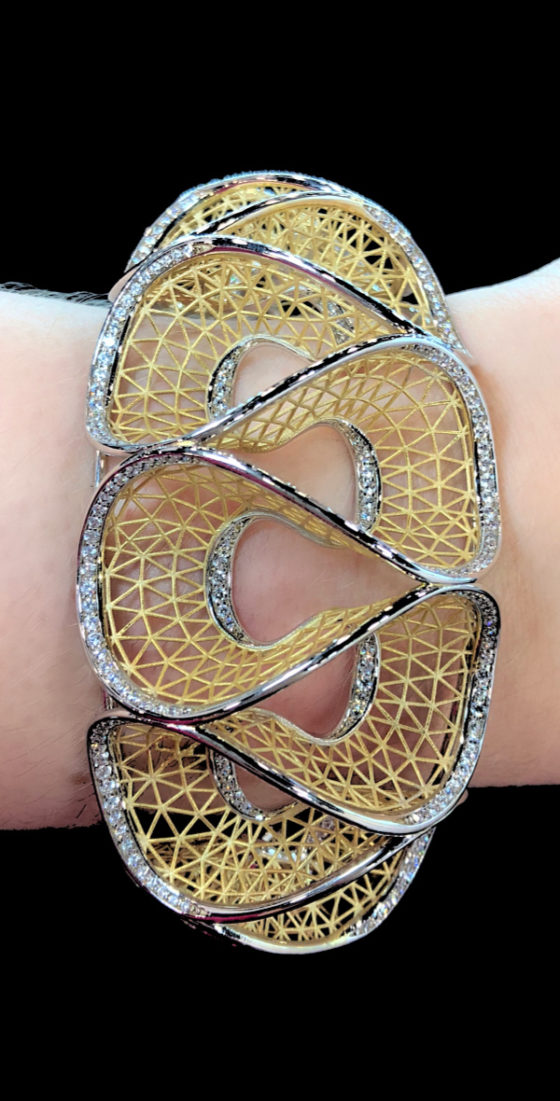 A stunning gold and diamond lace bracelet by Nuovi Gioielli. Spotted in the Italian Pavilion at JIS Miami.