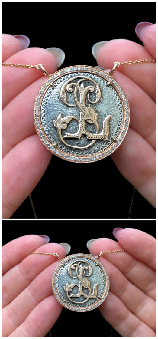 An extraordinary Victorian era love pendant token by Heavenly Vices! This one has initials in gold. .