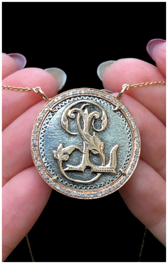 An extraordinary Victorian era love pendant token by Heavenly Vices! This one has initials in gold.