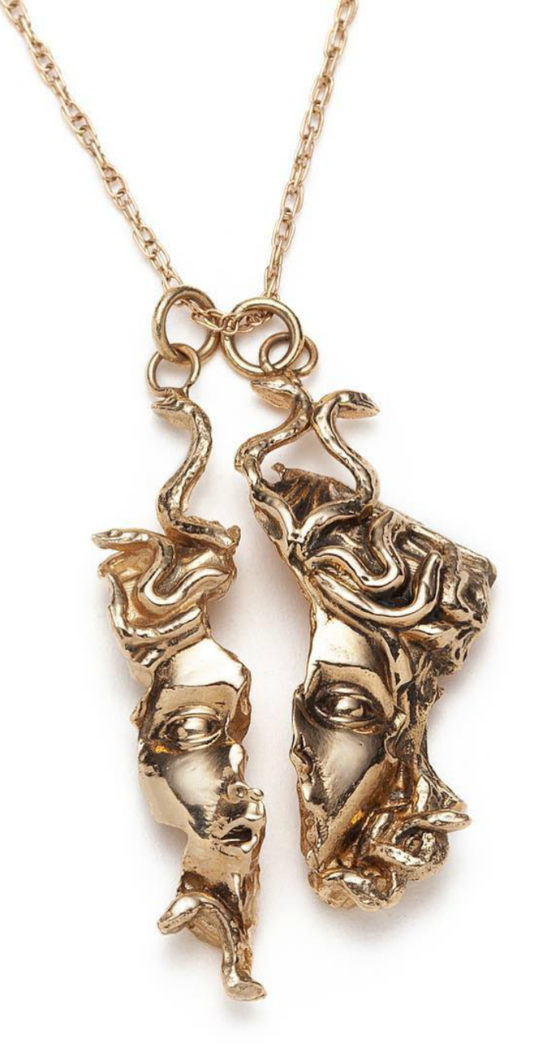 Medusa relic pendants by Sofia Zakia. Handmade in 14K yellow gold and so stunning!