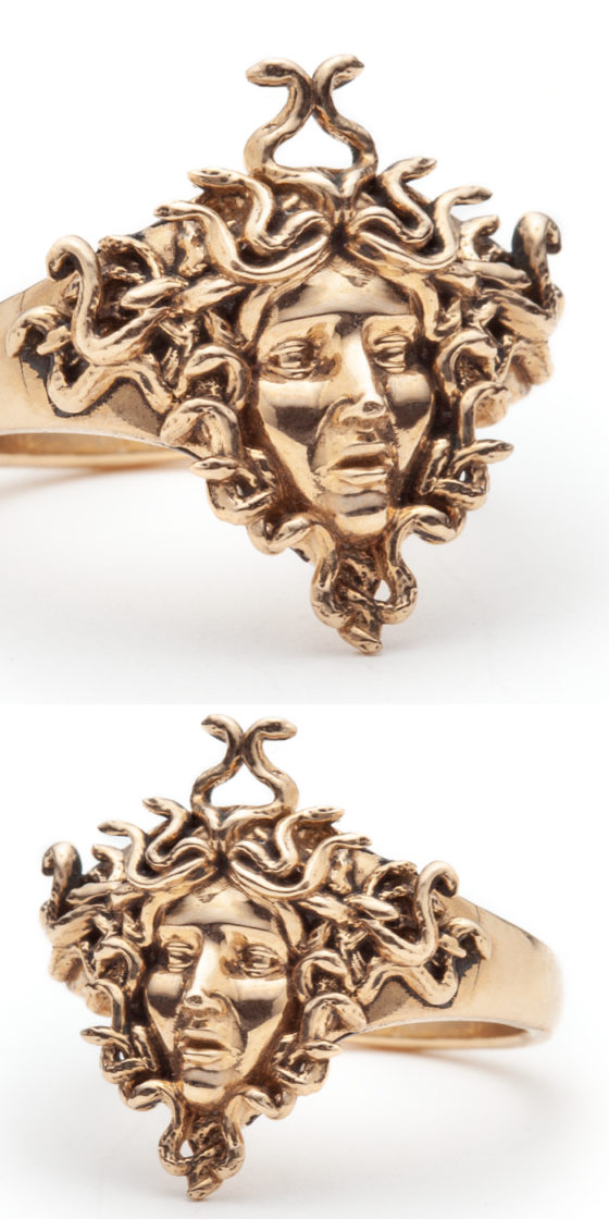 The Medusa ring by Sofia Zakia. Handmade in 14k yellow gold.