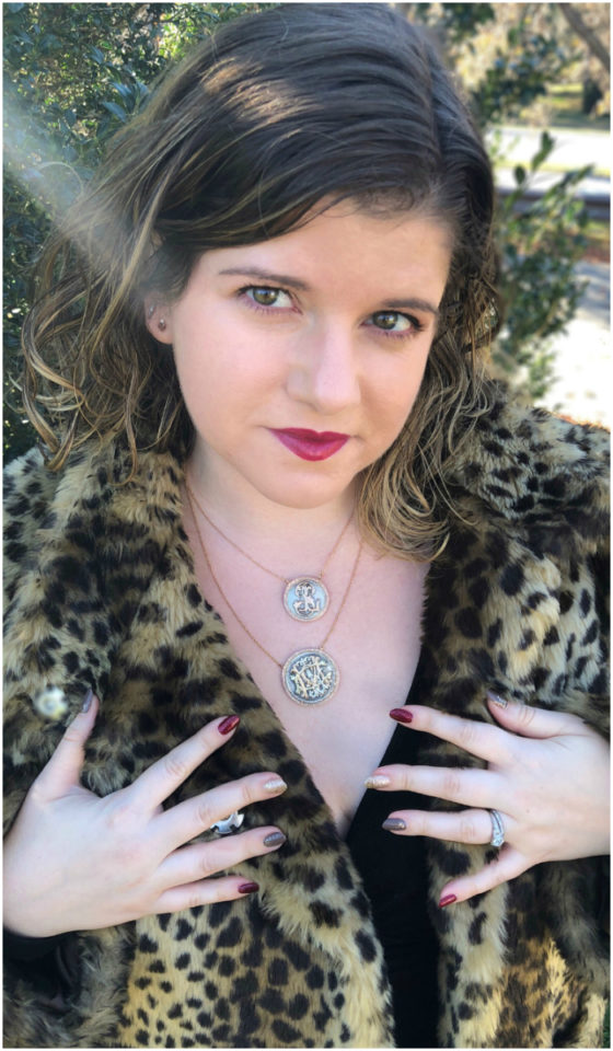 Wearing two beautiful Heavenly Vices necklaces!! The pendants are made from Victorian era love tokens.