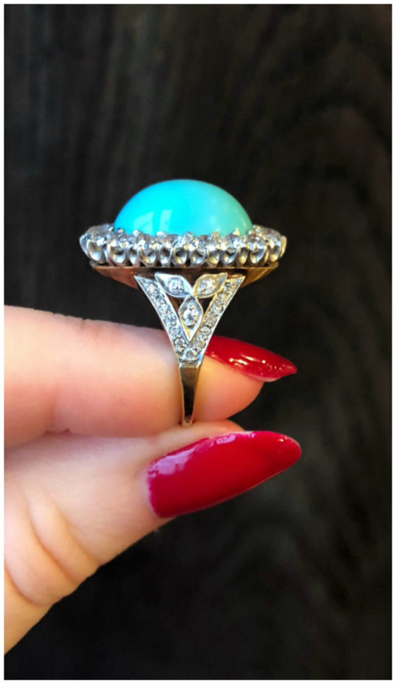 A lovely antique Victorian era turquoise and diamond ring from Wilson's Estate Jewelry.