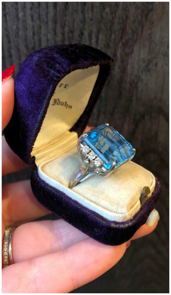 A stunning vintage aquamarine and diamond ring from Wilson's Estate Jewelry.