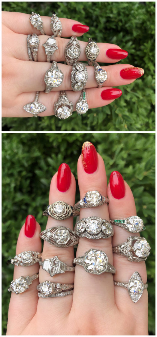 Crazy beautiful antique diamond rings from Wilson's Estate Jewelry!! Look at all those vintage and Art Deco engagement rings.