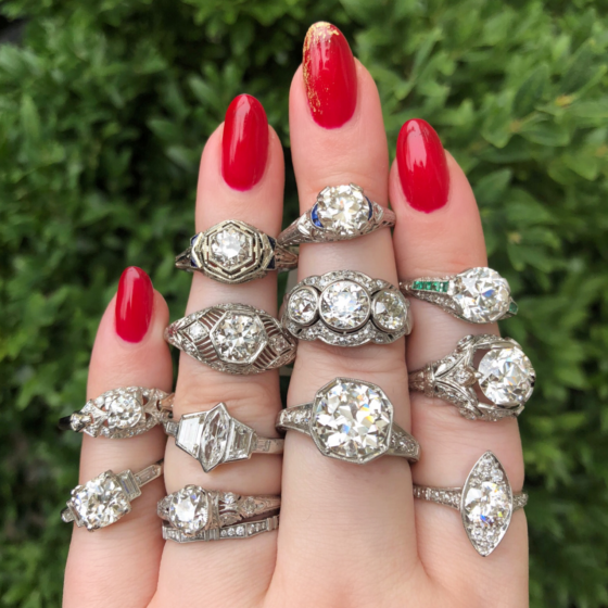 Crazy beautiful antique diamond rings from Wilson's Estate Jewelry! Look at all those vintage and Art Deco engagement rings.