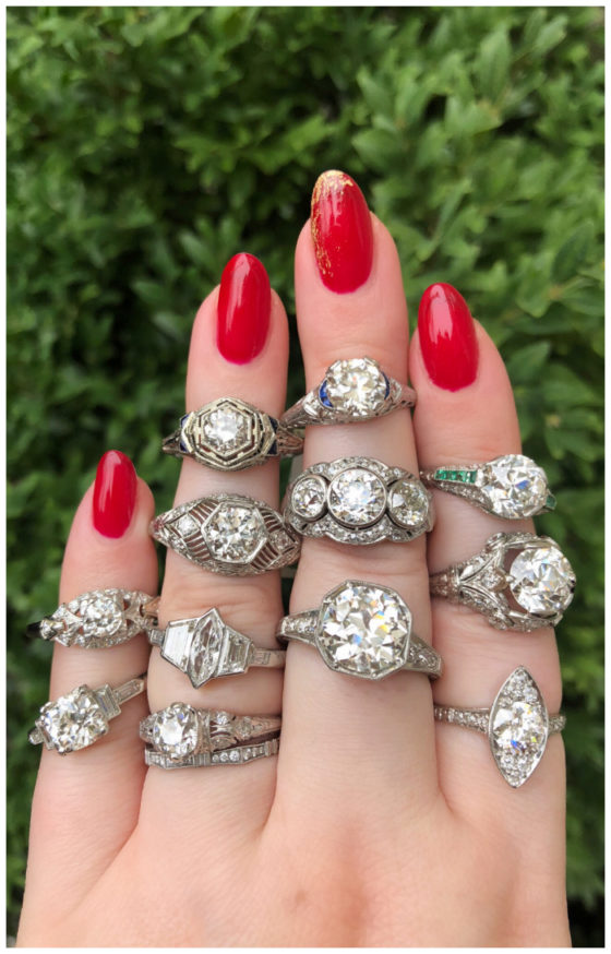 Crazy beautiful antique diamond rings from Wilson's Estate Jewelry! Look at all those vintage and Art Deco engagement rings.