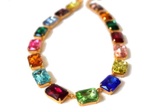 I love this rainbow necklace by Dames a la Mode! Perfect for holiday parties.
