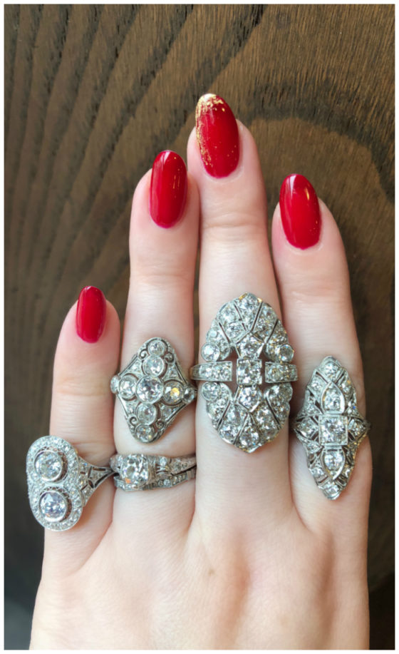 Incredible antique and vintage diamond rings from Wilson's Estate Jewelry!! I love that Art Deco style. .