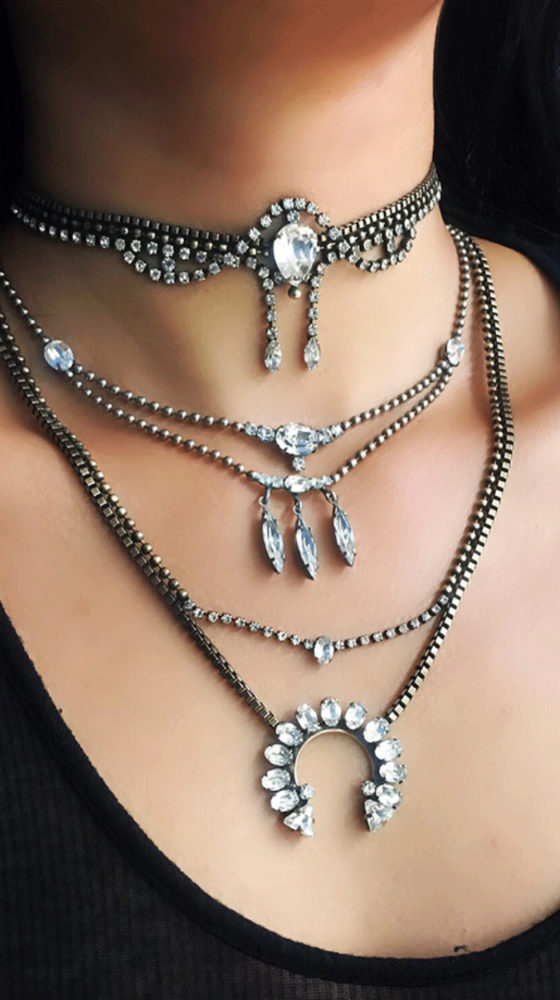 Killer crystal necklaces by Lionette NY! I love all of these and they're so chic styled together.
