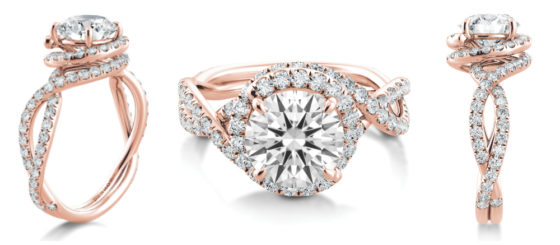 A beautiful rose gold and diamond engagement ring by Danhov.
