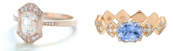 Two beautiful engagement rings! The one on the left is by Erika Winters, the sapphire is by GiGi Ferranti.