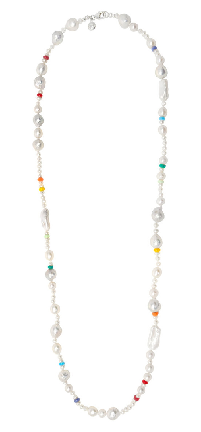 The long Coco pearl necklace by Fry Powers. I love these cheerful rainbow pearls!