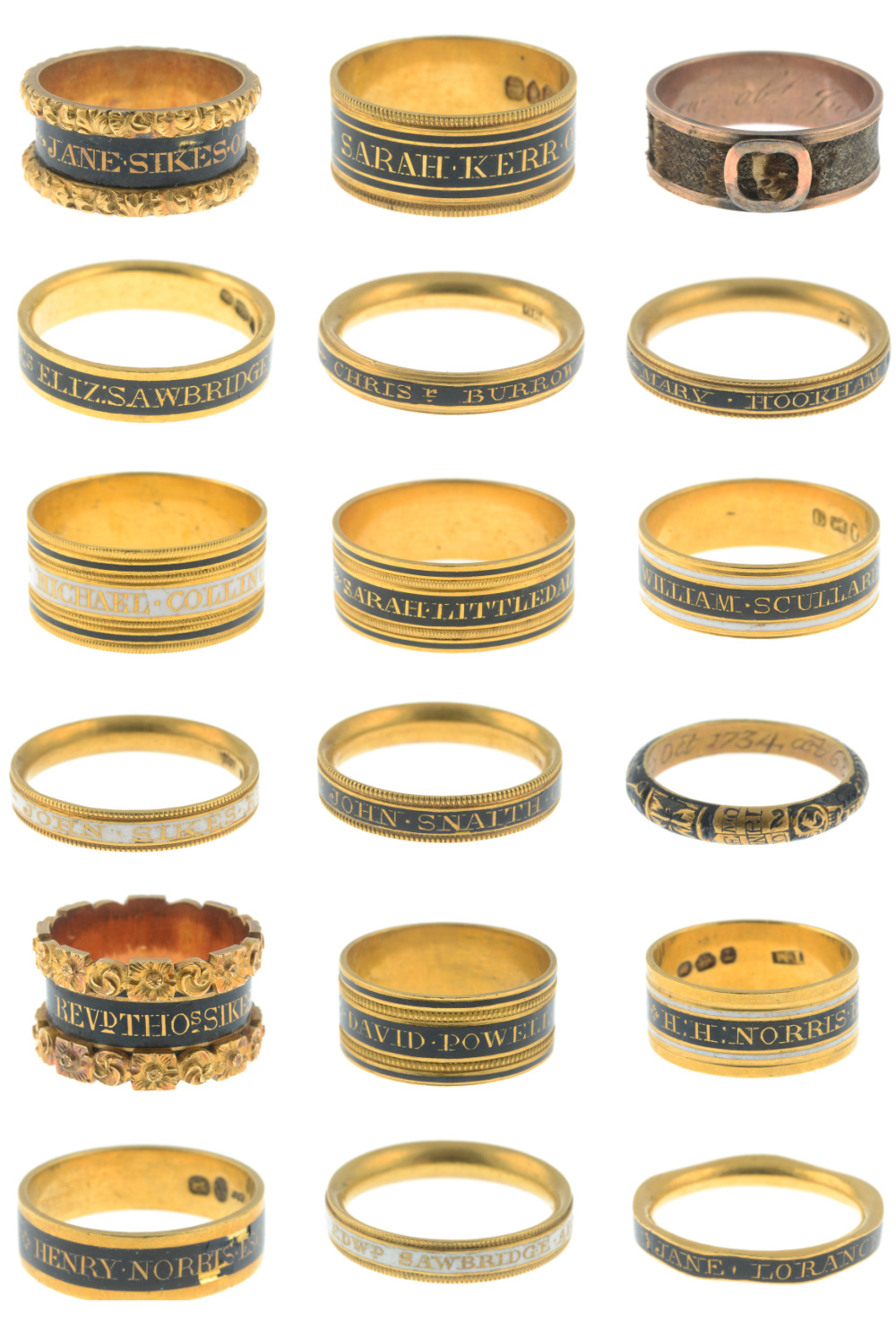 This incredible mourning ring collection spans 100 years and includes 63 gold and enamel Georgian and William IV mourning rings.