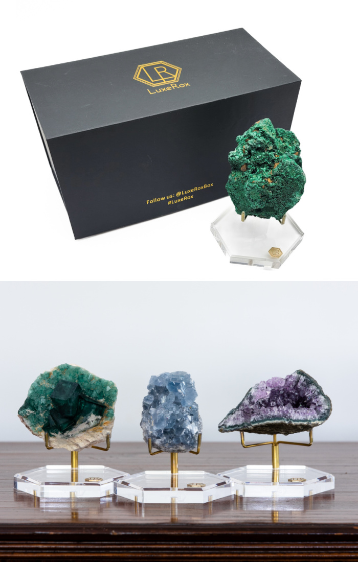 LuxeRox is a subscription service that sends museum-quality mineral specimens, crystals, and fossils to your door.