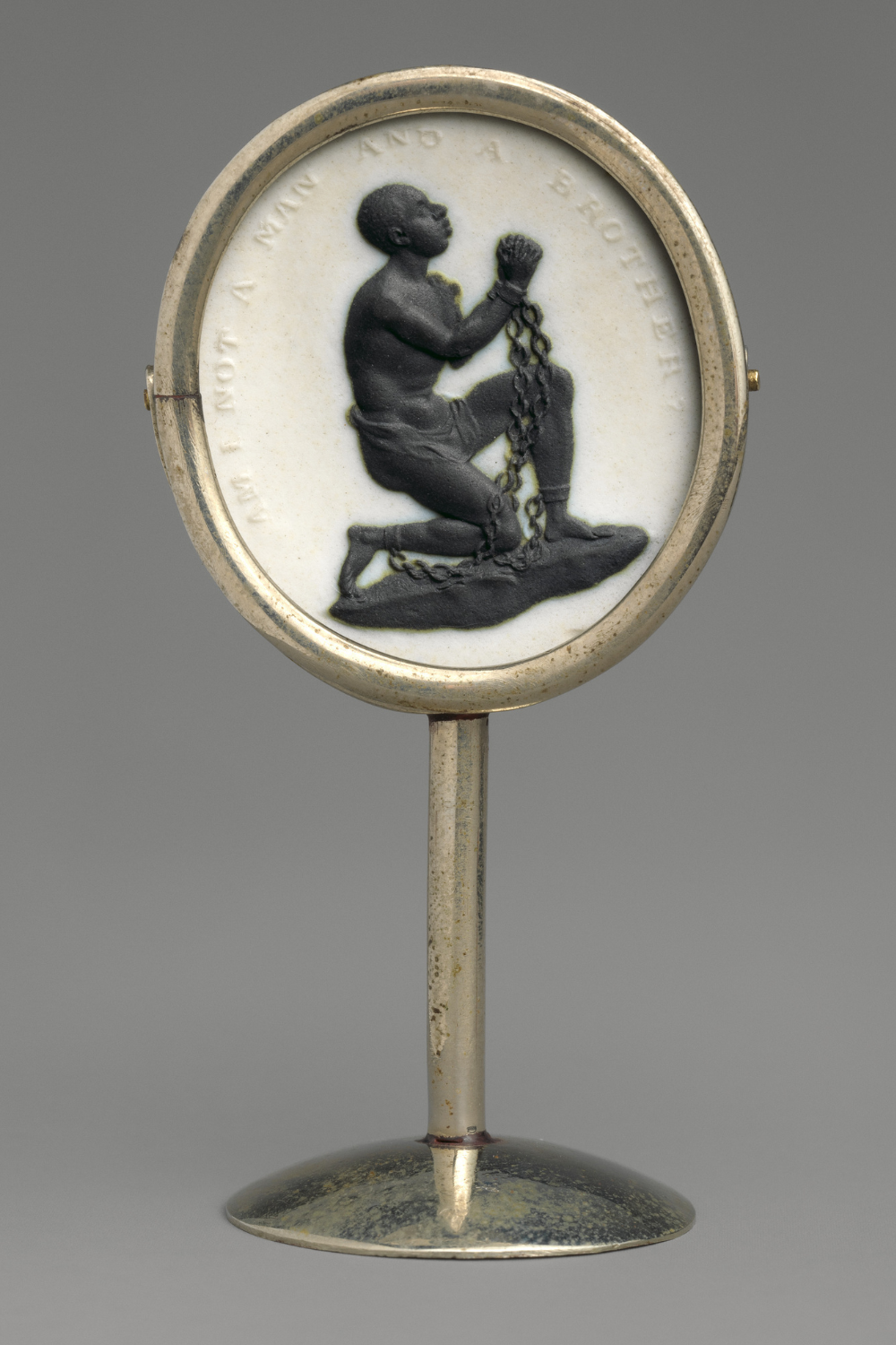 This Wedgewood anti-slavery medallion, circa 1887, says 'Am I Not a Man and a Brother' and was made to support the abolitionist cause. Metropolitan Museum of Art.