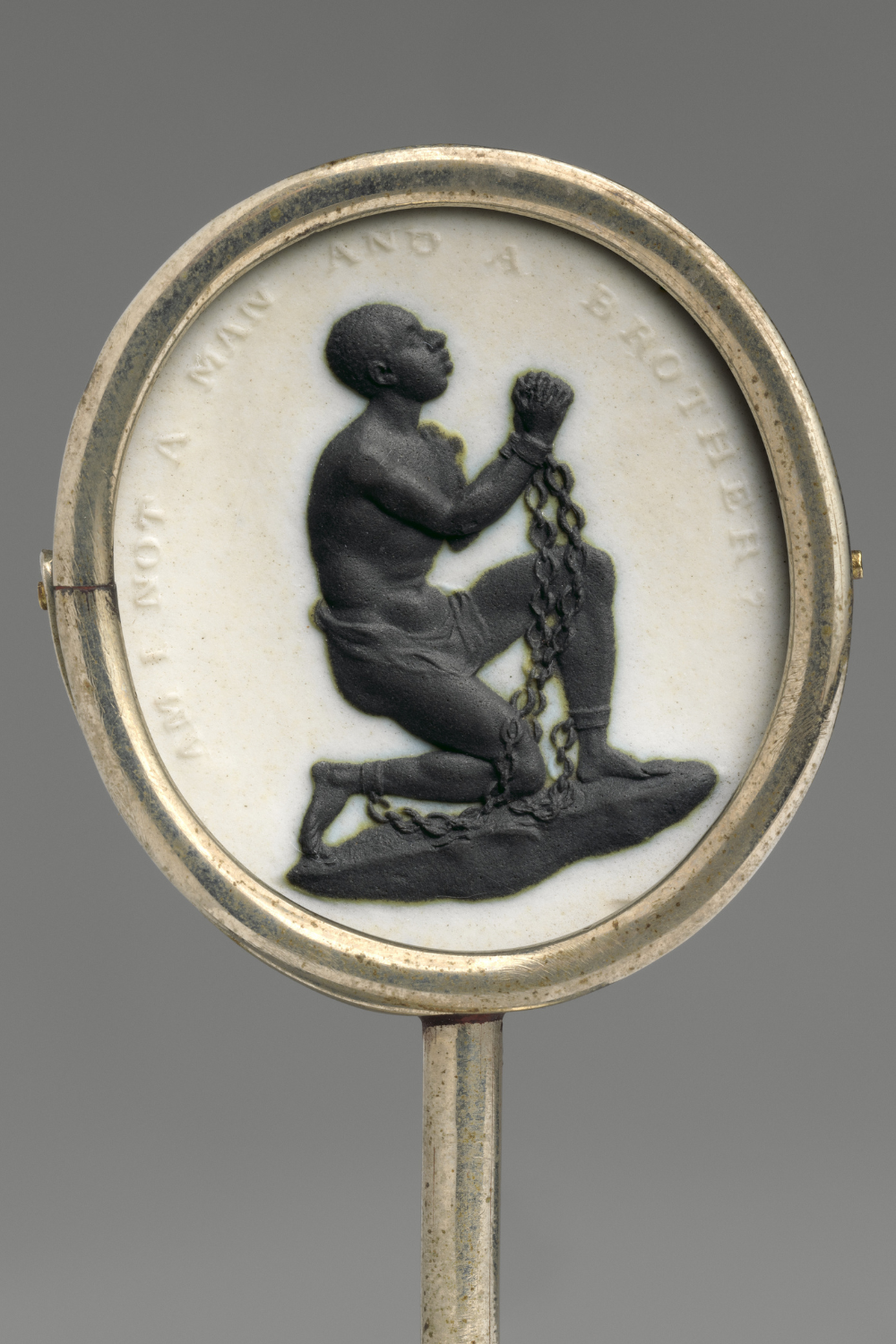 Wedgewood anti-slavery medallion from the Metropolitan Museum of Art. Abolitionist jewelry from 1787.