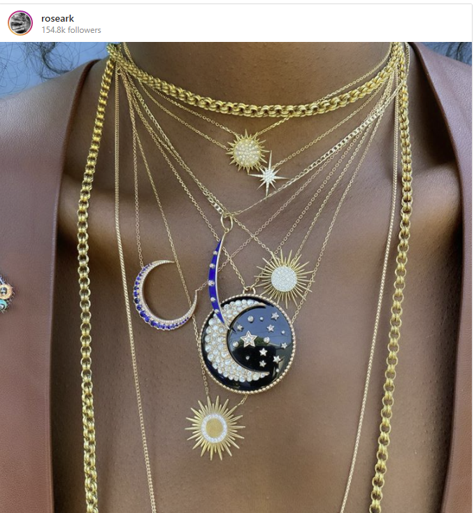 A celestial neck mess from Roseark's Instagram. I love this way of layering necklaces.