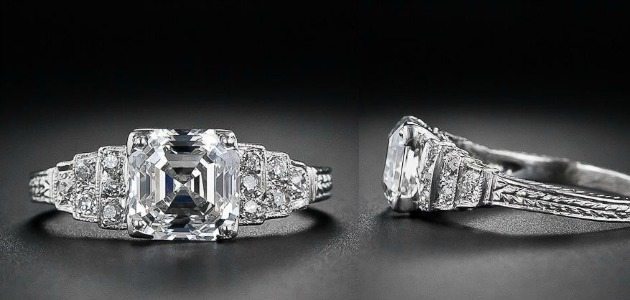 2.03 carat asscher cut diamond engagement ring.