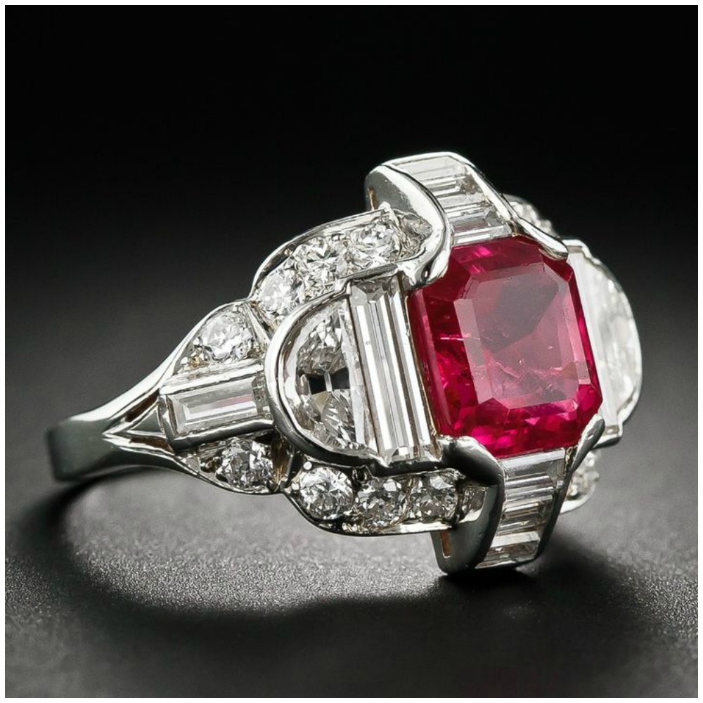 Exceptional Art Deco Burma ruby ring in platinum with diamonds. Circa ...